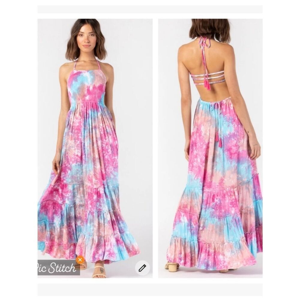 Tiare Hawaii Naia Maxi Dress Tie-Dye Sundress in Blue, Pink